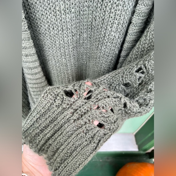 AE Slouchy Chenille Cardigan Open Front Knit Olive Green Large Wool Blend - Picture 5 of 8